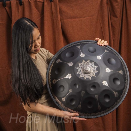 Hand pan 14 Nốt Mandala Màu Đen 432hz