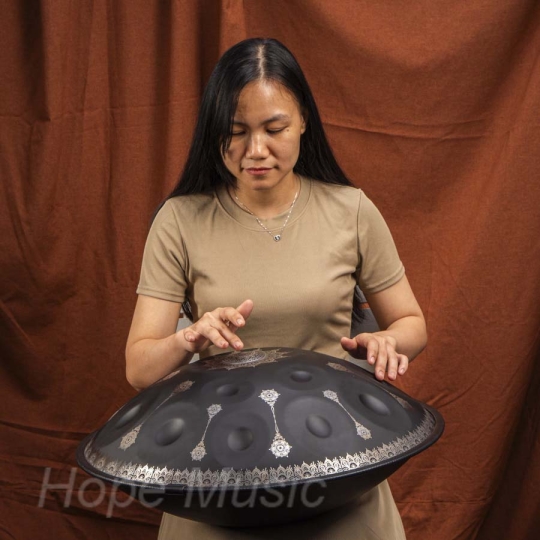 Hand pan 14 Nốt Mandala Màu Đen 432hz